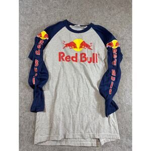 Red Bull Shirt Mens Large Gray Graphic Raglan Long Sleeve Promo Tee Vintage Sk8